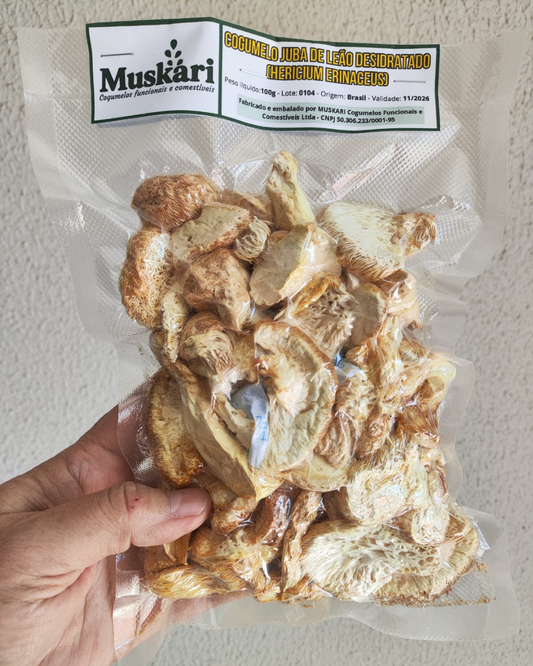 Cogumelo Juba de Leão desidratado em pedaços 100g