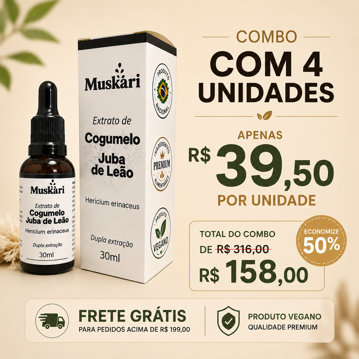 Combo com 4 unidades Extrato Juba de Leão 50% OFF