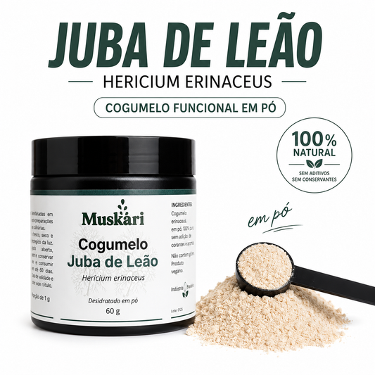 Juba de Leão em pó 60g – 100% cogumelo puro