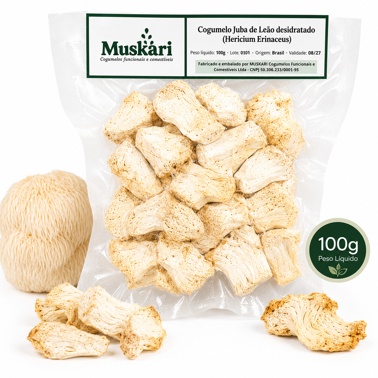 Cogumelo Juba de Leão desidratado em pedaços 100g