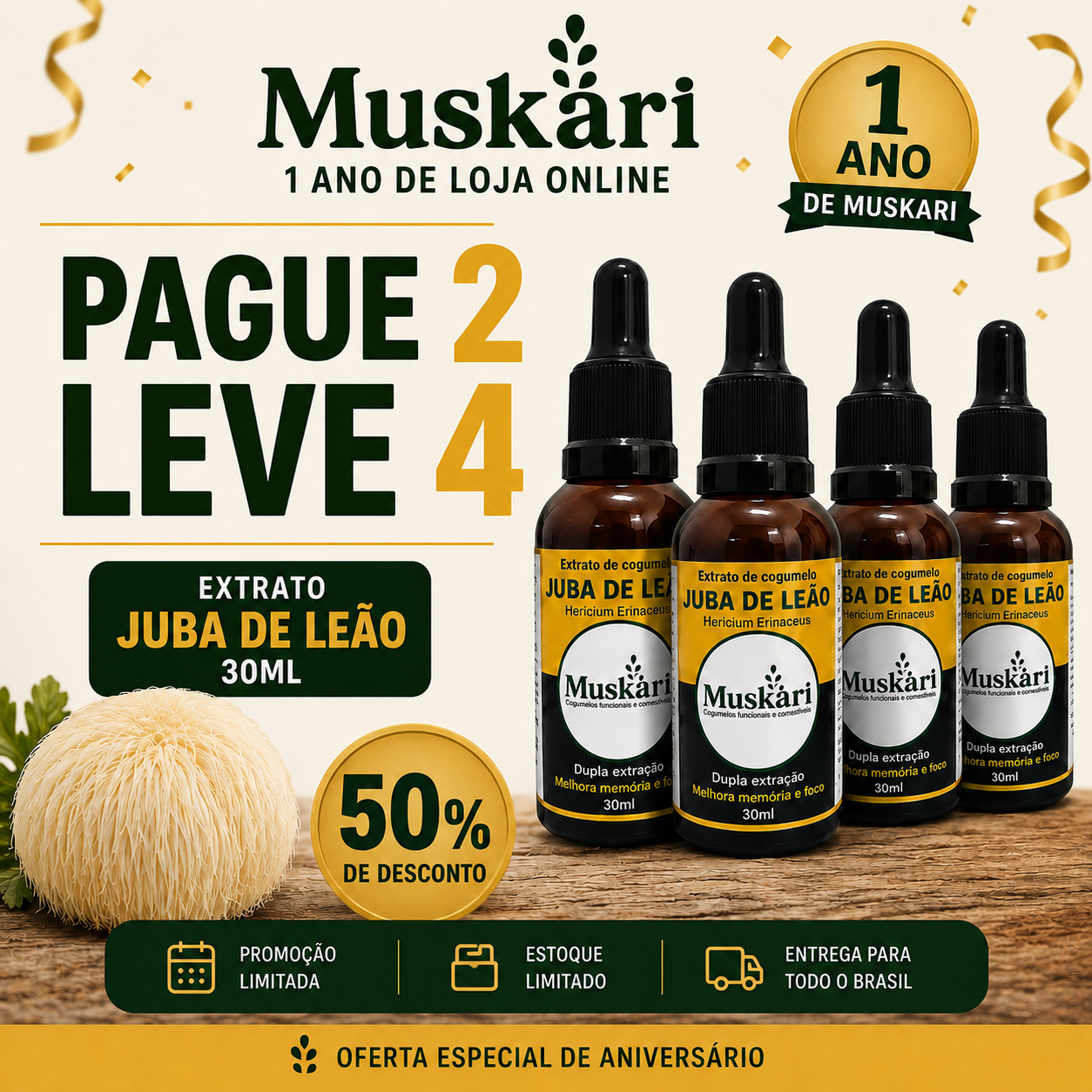Combo Aniversário MUSKARI • Juba de Leão - LEVE 4 e PAGUE 2